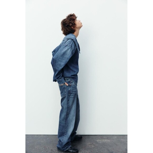 Zara Trf Denim Shirt With Bib Collar - S - Picture 4 of 12